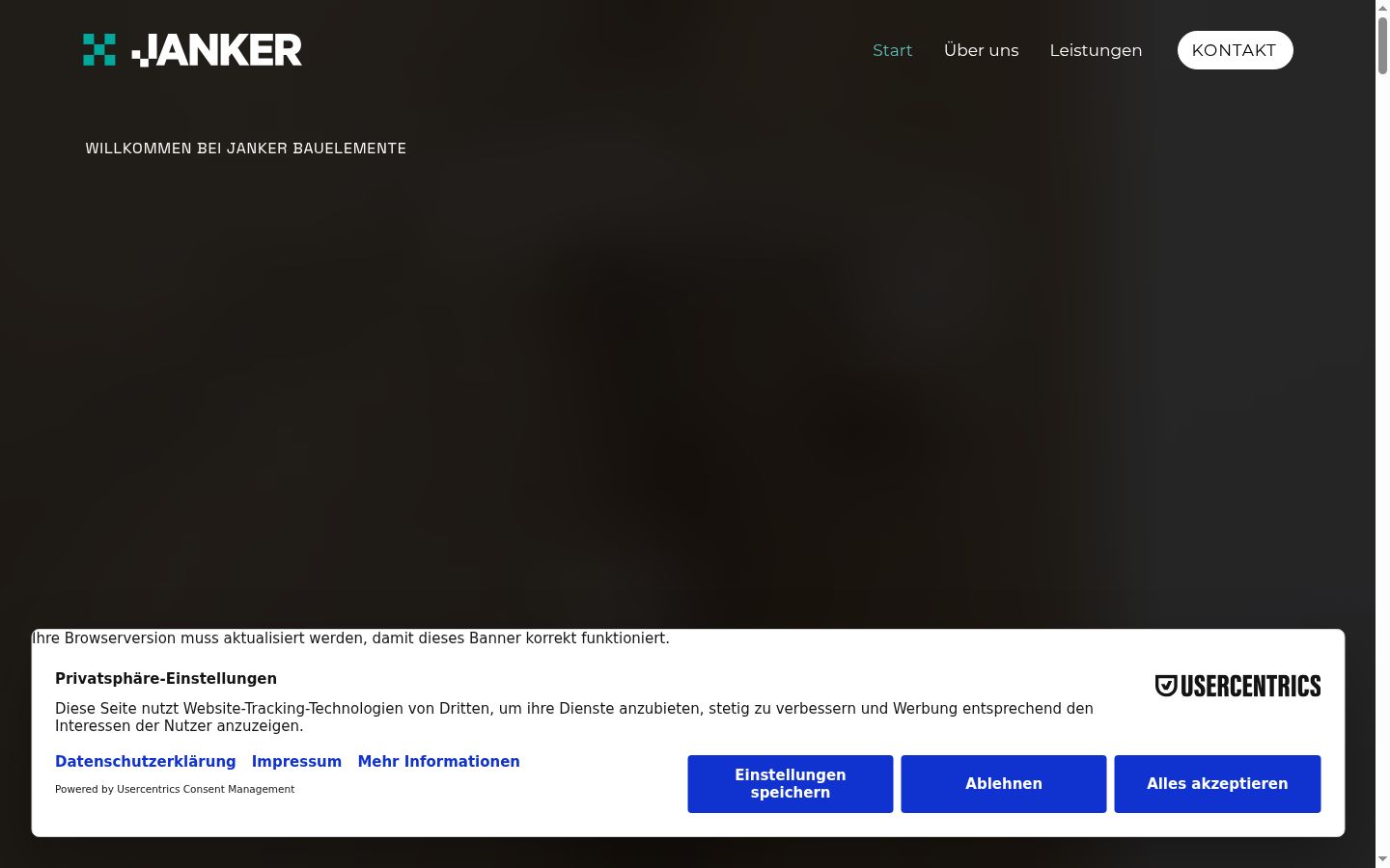 Screenshot des Einwilligungsbanners vor jeglicher Interaktion