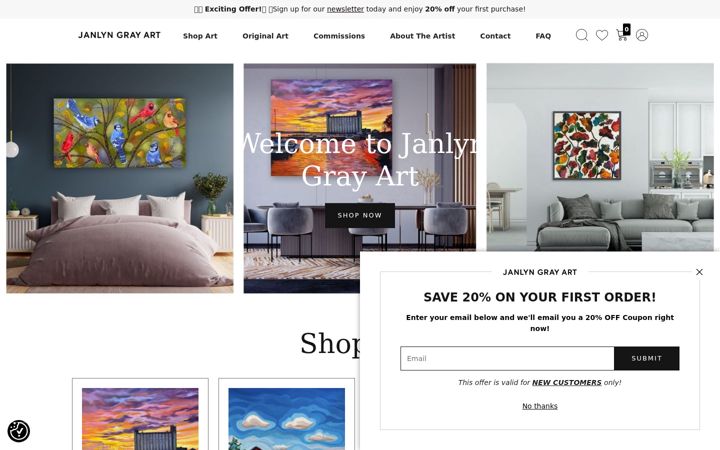 Screenshot of janlyngrayart.com