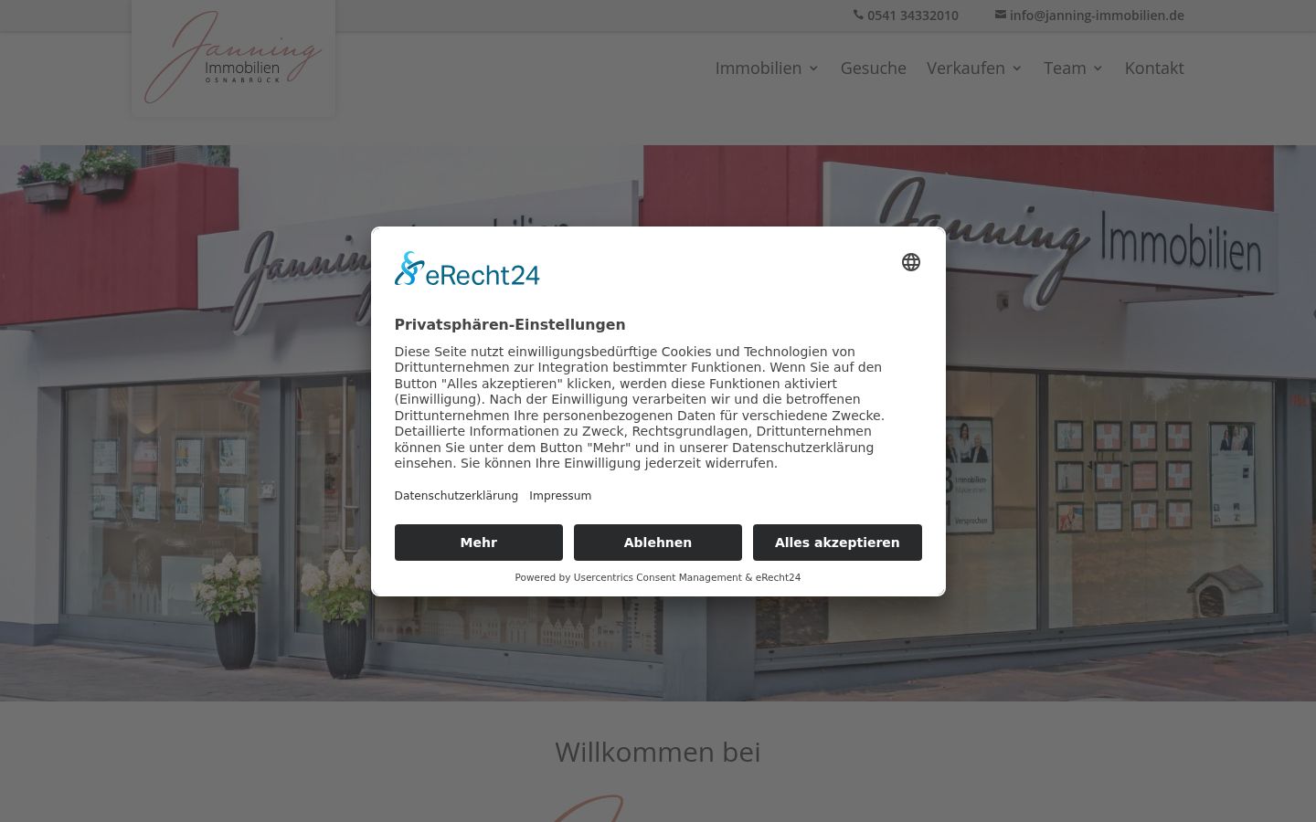 Screenshot des Einwilligungsbanners vor jeglicher Interaktion