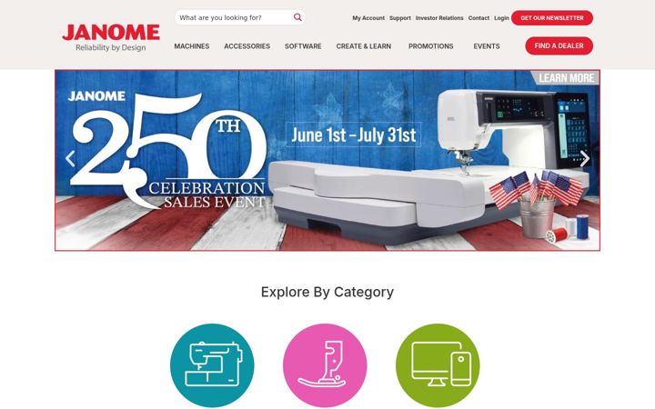 Screenshot of janome.com