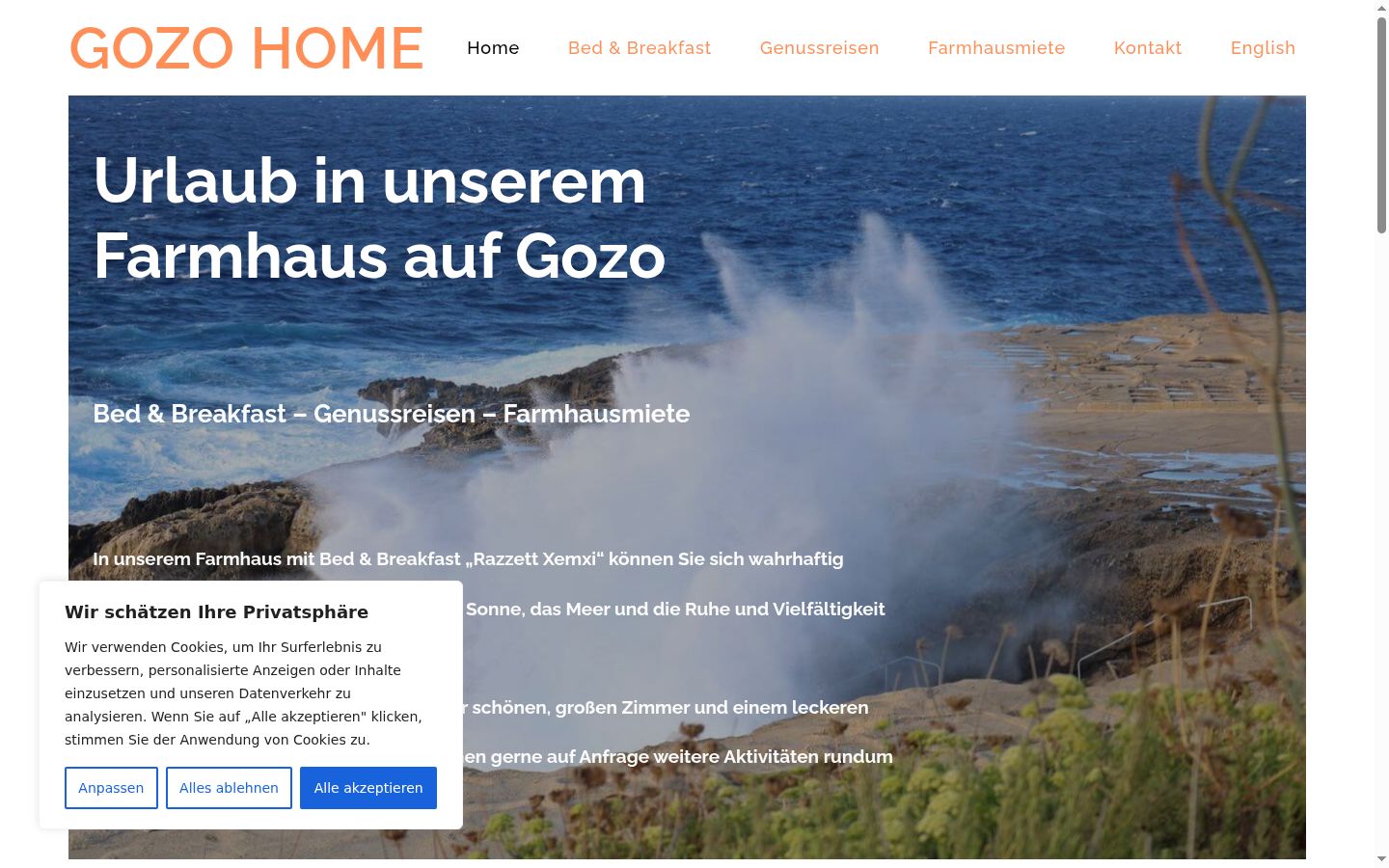 Screenshot des Einwilligungsbanners vor jeglicher Interaktion