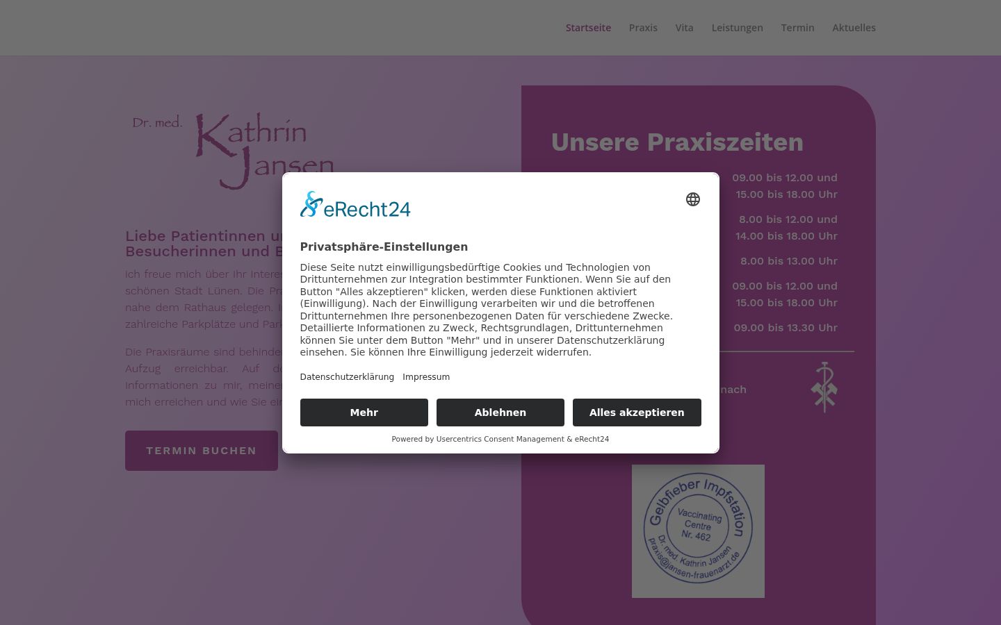 Screenshot des Einwilligungsbanners vor jeglicher Interaktion