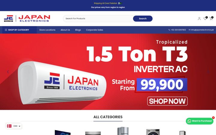 Screenshot of japanelectronics.com.pk