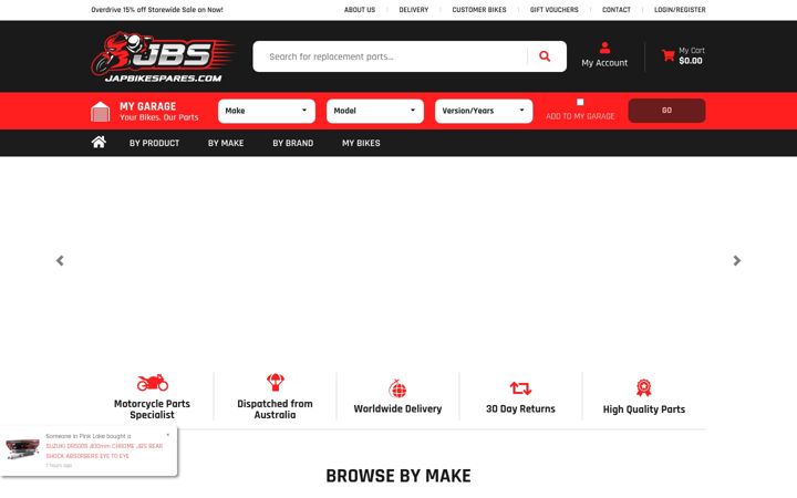 Snímek obrazovky japbikespares.com