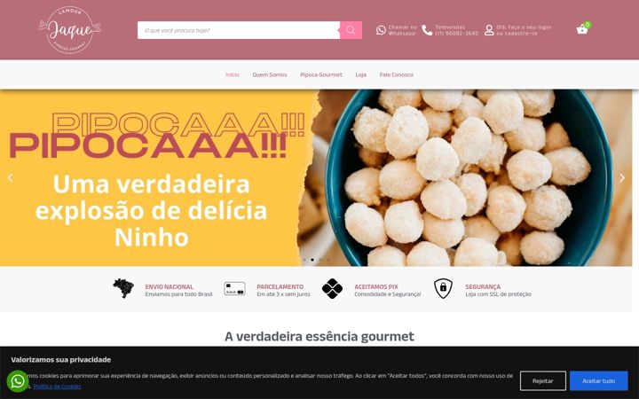 Screenshot of jaquepipocasgourmet.com.br