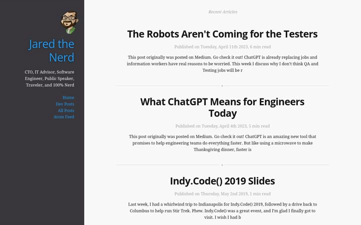 Screenshot of jaredthenerd.com