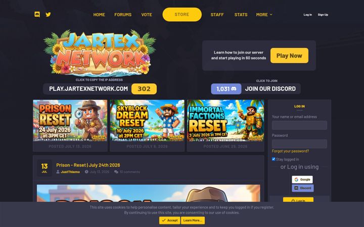 Screenshot of jartexnetwork.com