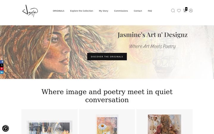 Screenshot of jasminesartndesignz.com
