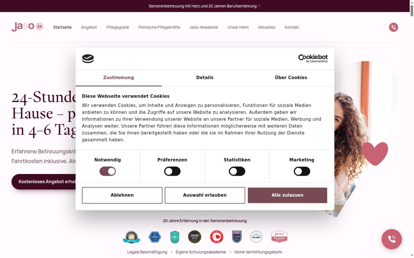 Captura de pantalla del banner de consentimiento mostrado antes de cualquier interacción