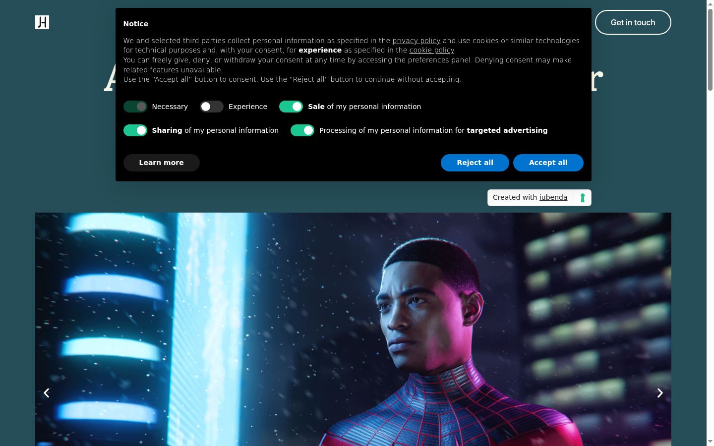 Captura de ecrã do banner de consentimento apresentado antes de qualquer interação