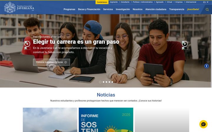 Captură de ecran a javerianacali.edu.co