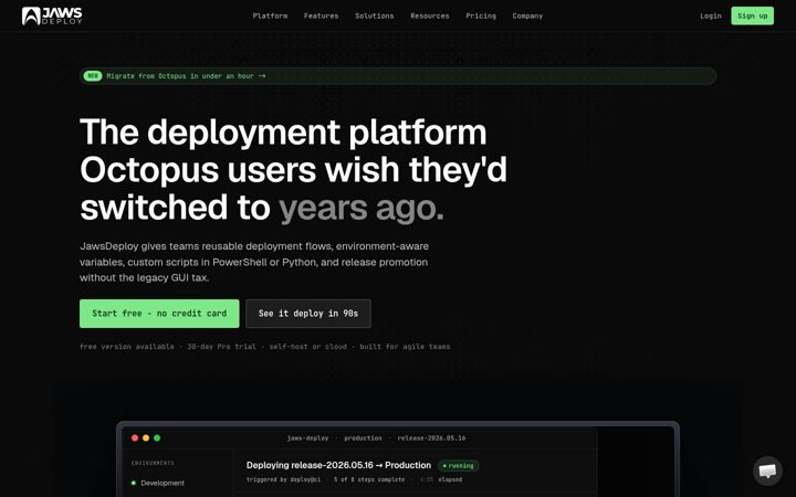 Screenshot of jawsdeploy.net