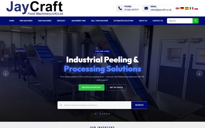 Screenshot of jaycraftfoodmachinery.uk