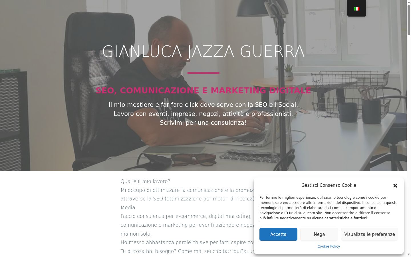Screenshot del banner di consenso mostrato prima di qualsiasi interazione