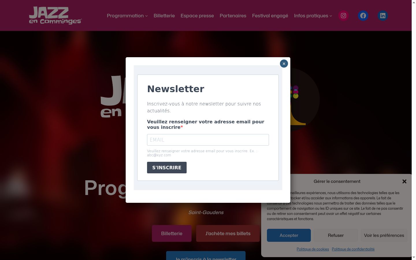 Screenshot del banner di consenso mostrato prima di qualsiasi interazione