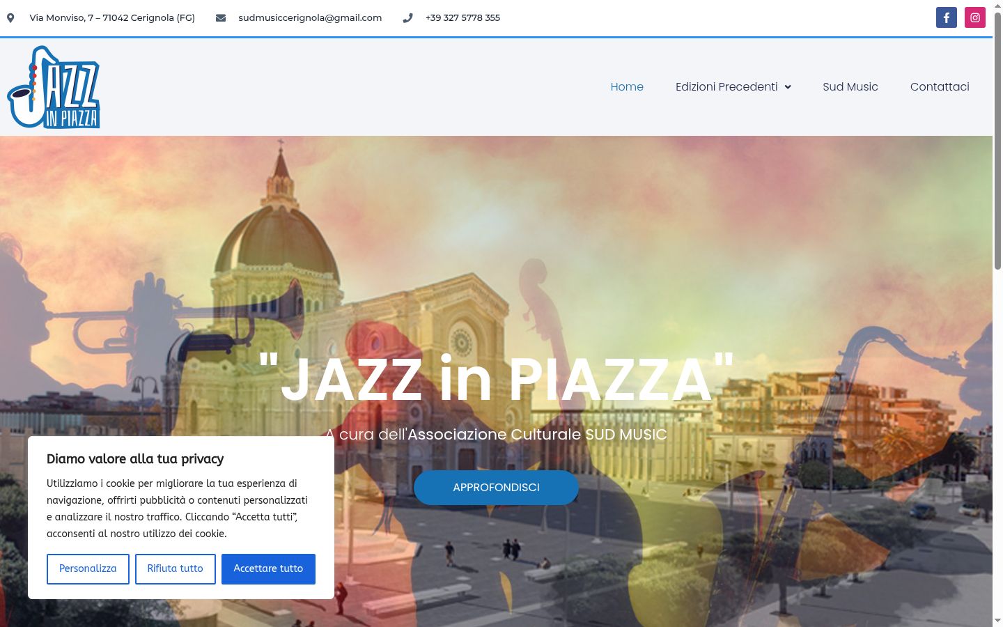 Screenshot del banner di consenso mostrato prima di qualsiasi interazione