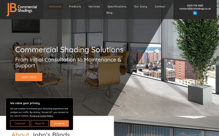 Screenshot of jbcshadings.co.uk