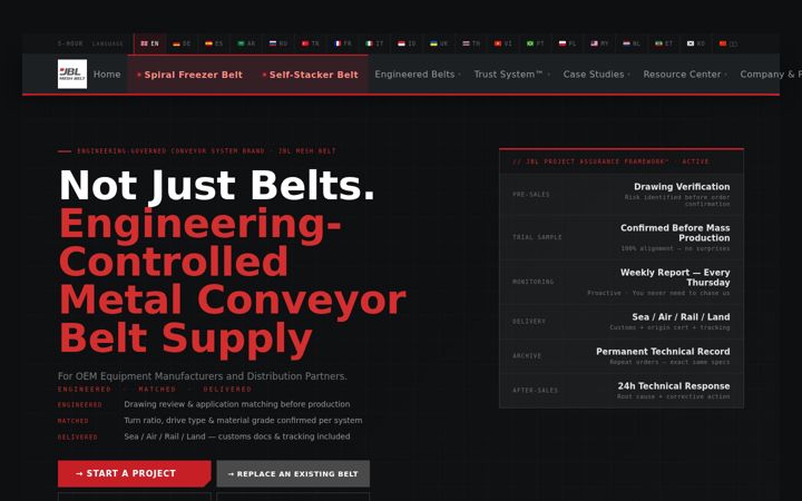 Screenshot of jblmetalconveyor.com