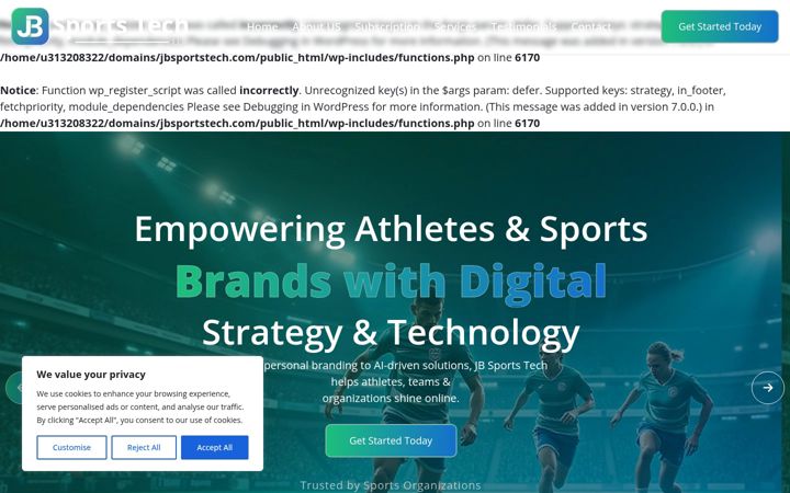 Screenshot of jbsportstech.com