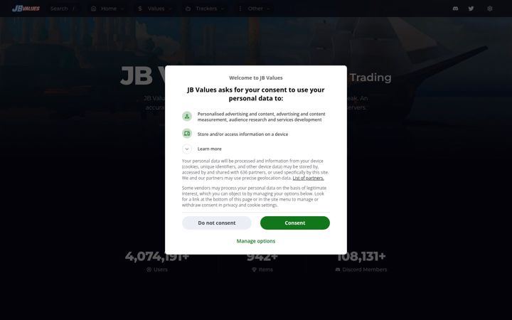 Screenshot of jbvalues.com