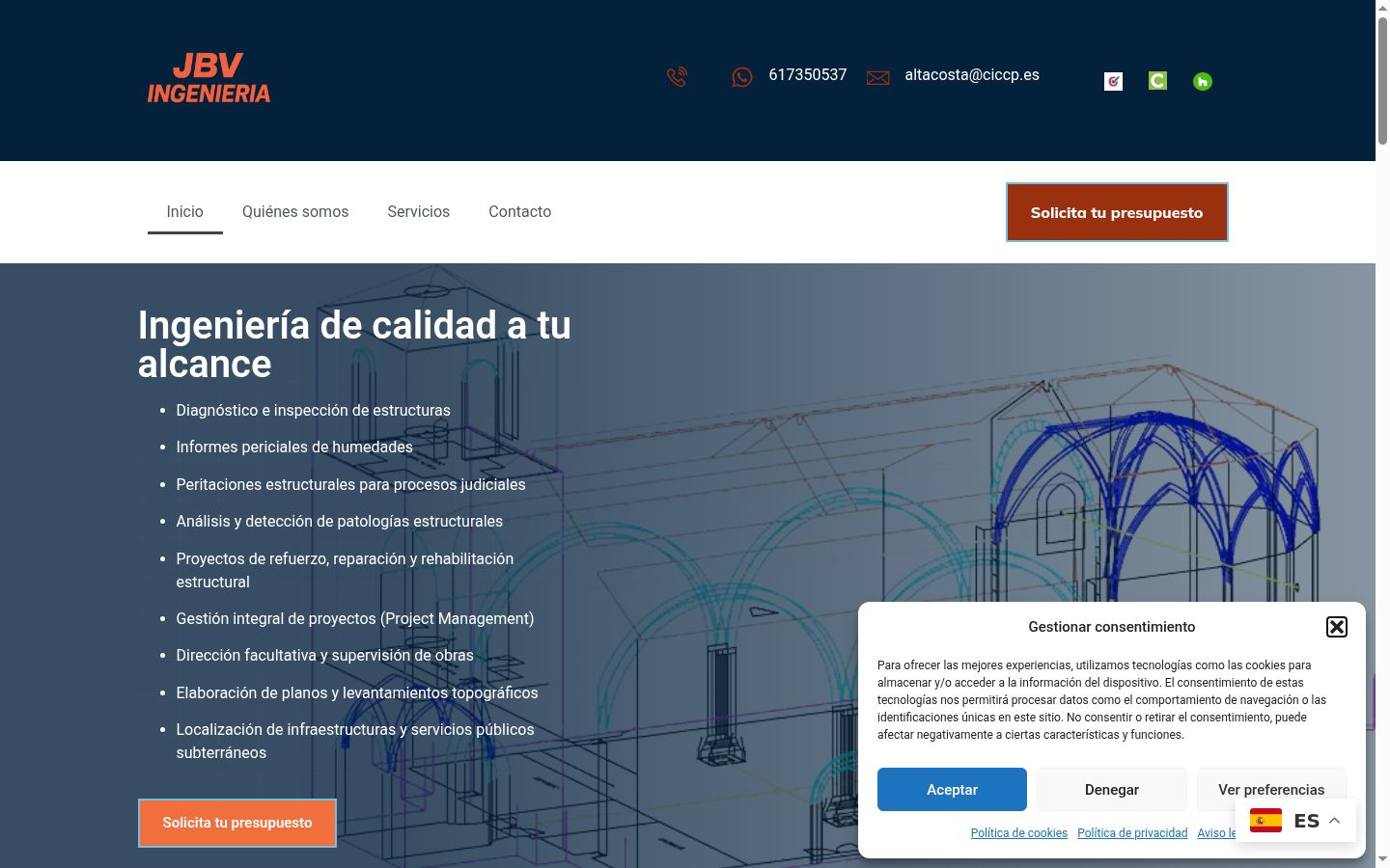 Captura de pantalla del banner de consentimiento mostrado antes de cualquier interacción