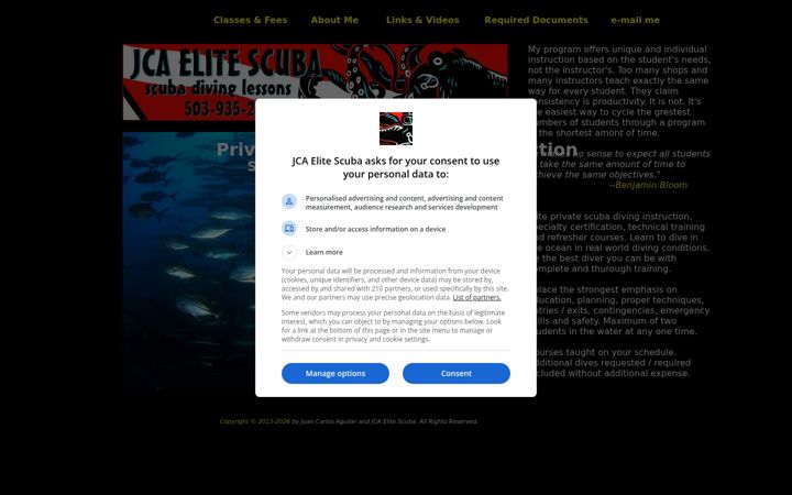 Screenshot of jcaelitescuba.com