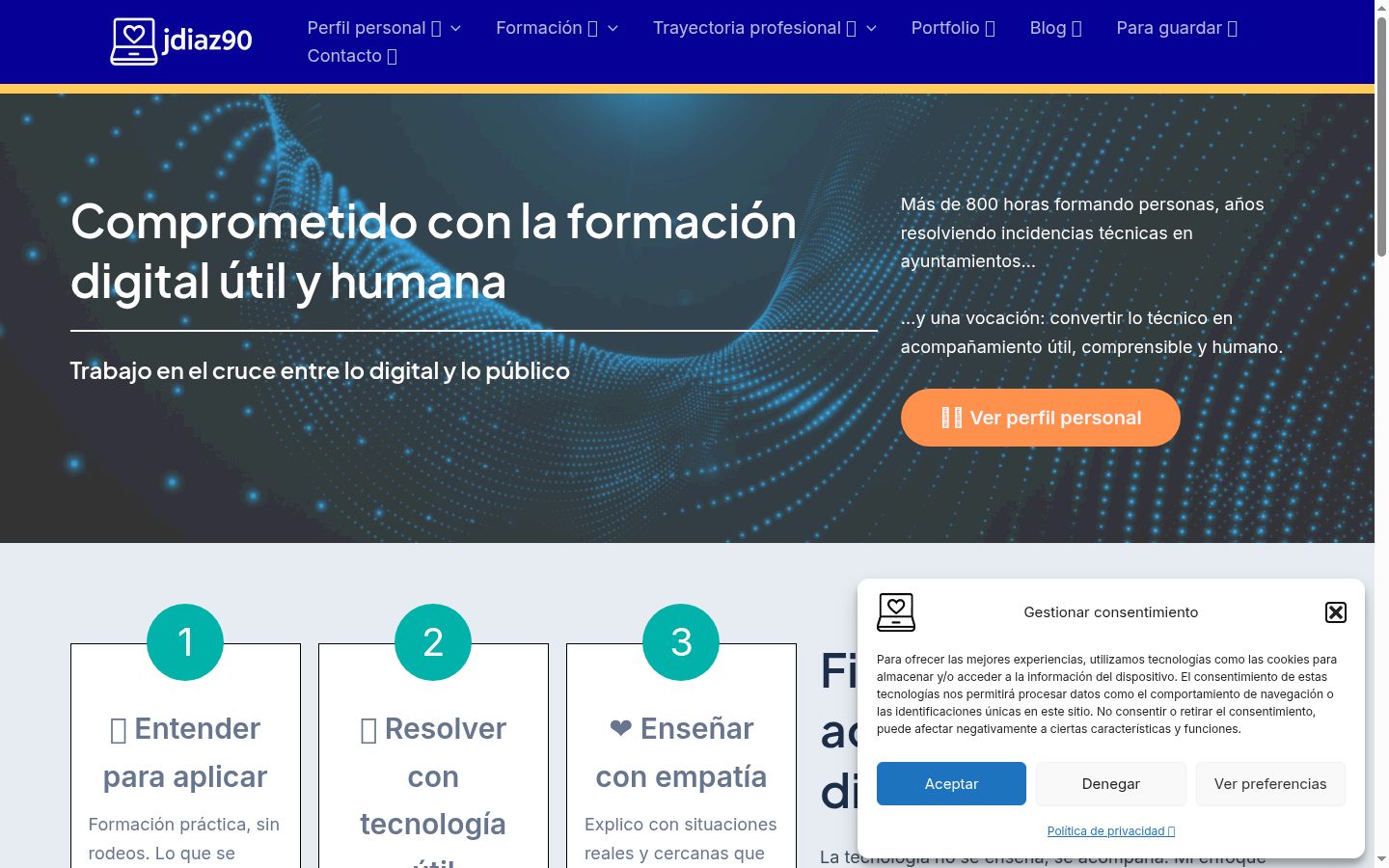 Captura de pantalla del banner de consentimiento mostrado antes de cualquier interacción