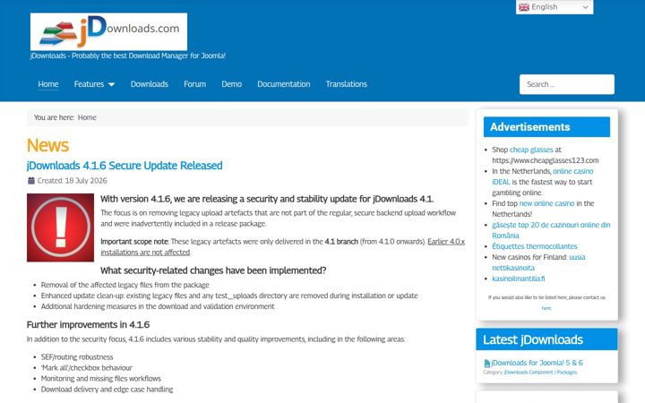 Screenshot of jdownloads.com