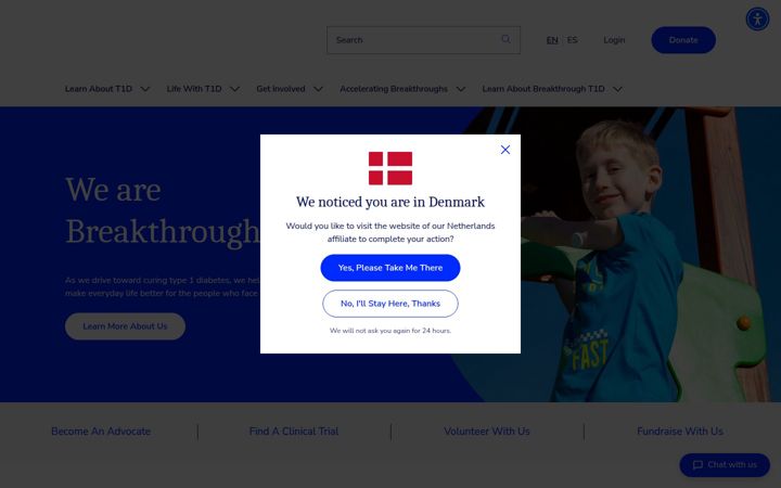 Screenshot of jdrf.org
