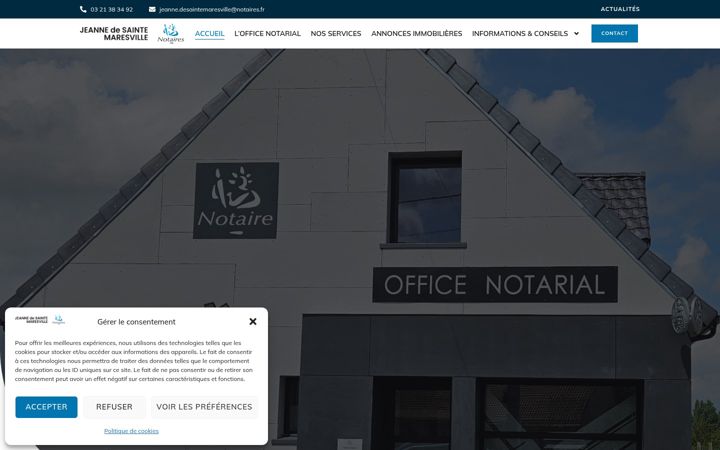 Screenshot of jeannedesaintemaresville.notaires.fr