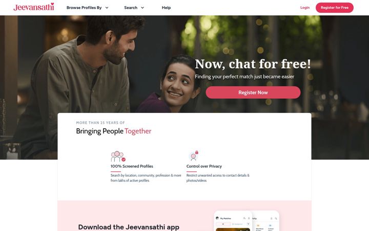Ekrānuzņēmums no jeevansathi.com