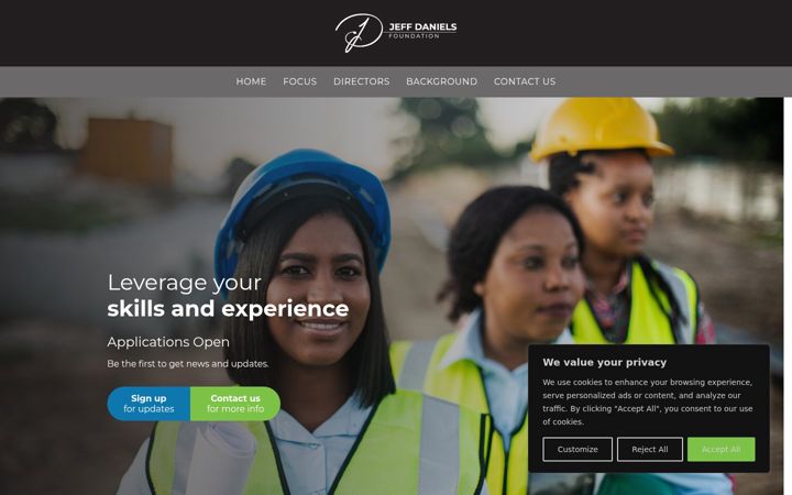 Screenshot of jeffdanielsfoundation.org.za