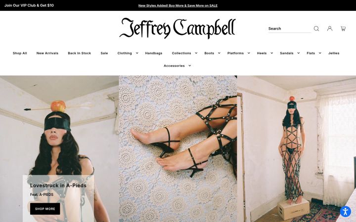 Captură de ecran a jeffreycampbellshoes.com
