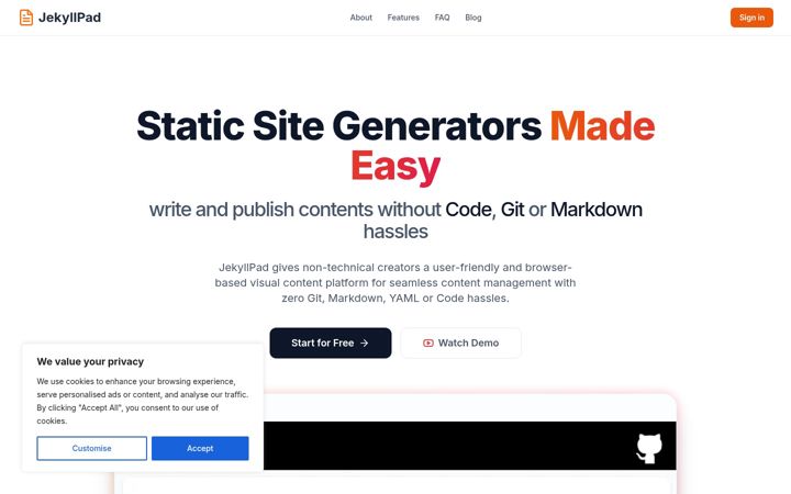 Screenshot of jekyllpad.com