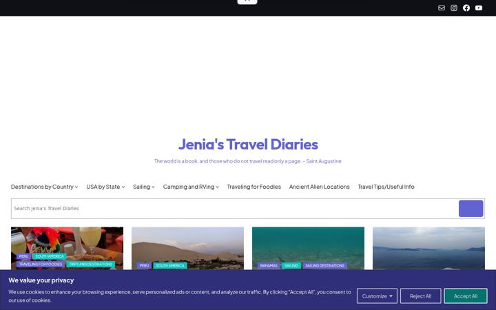 Screenshot of jeniastraveldiaries.com