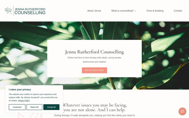 Screenshot of jennarutherfordcounselling.co.uk