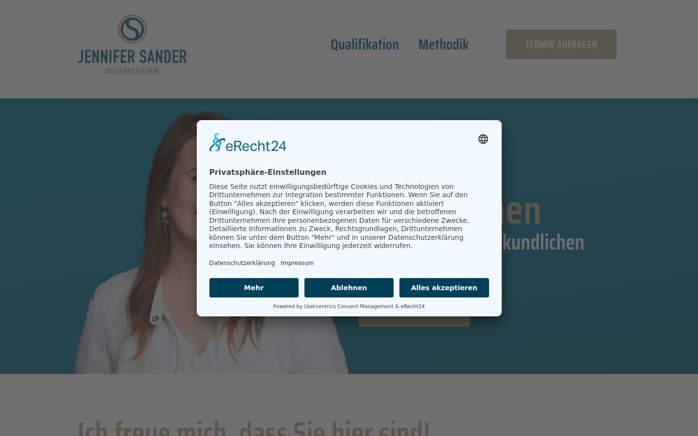 Screenshot des Einwilligungsbanners vor jeglicher Interaktion