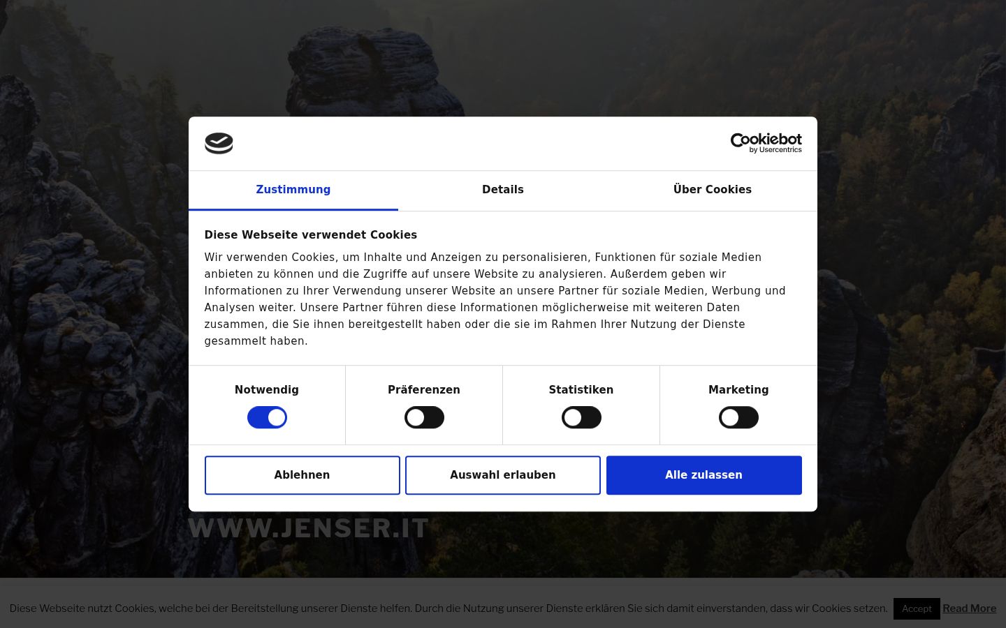 Captura de ecrã do banner de consentimento apresentado antes de qualquer interação