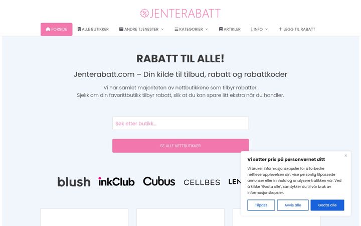 Screenshot of jenterabatt.com