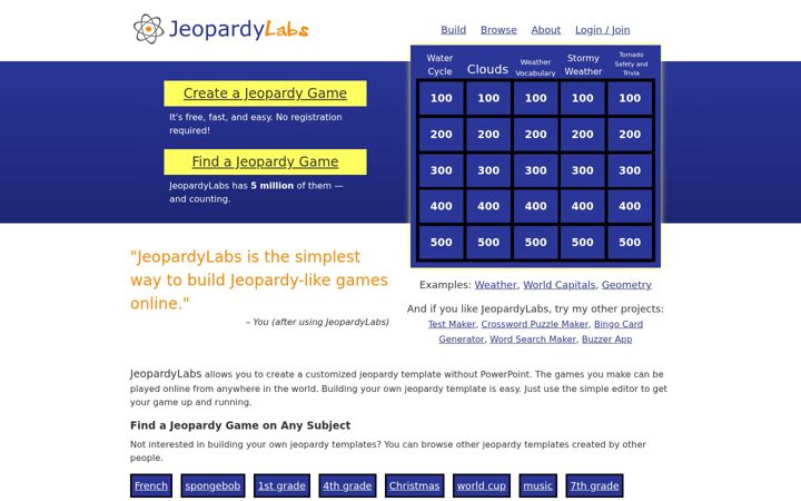 Screenshot ta' jeopardylabs.com