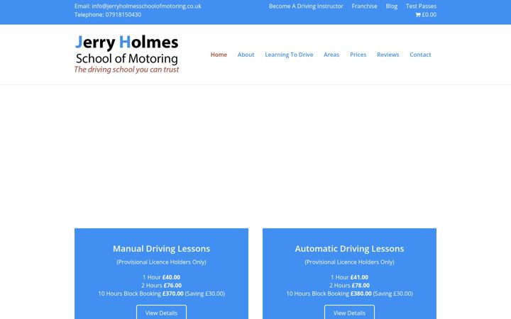 Screenshot of jerryholmesschoolofmotoring.co.uk