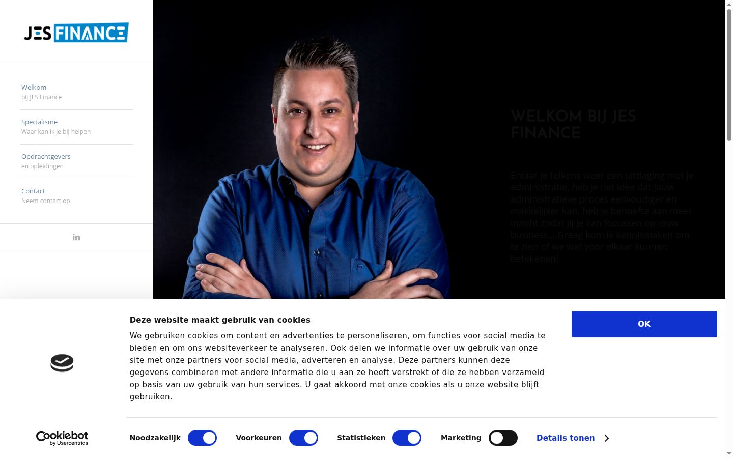 Captura de ecrã do banner de consentimento apresentado antes de qualquer interação