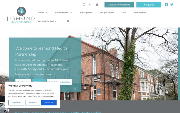 Screenshot of jesmondhealthpartnership.co.uk