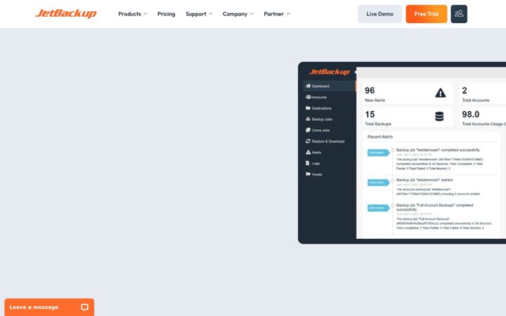 Screenshot of jetbackup.com