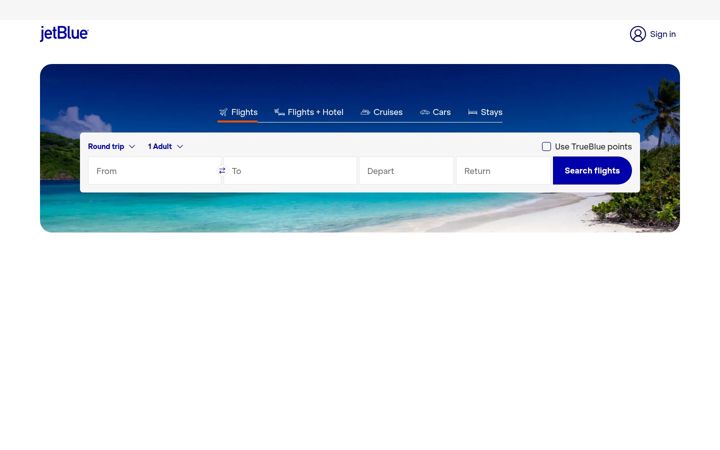 Skjámynd af jetblue.com