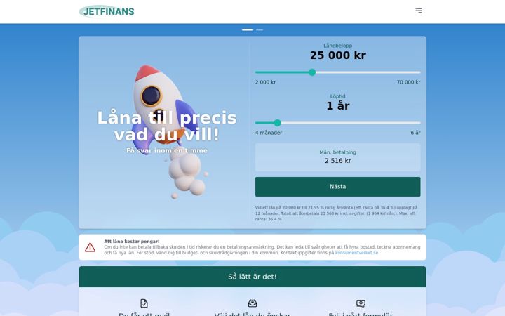 Skärmbild av jetfinans.se