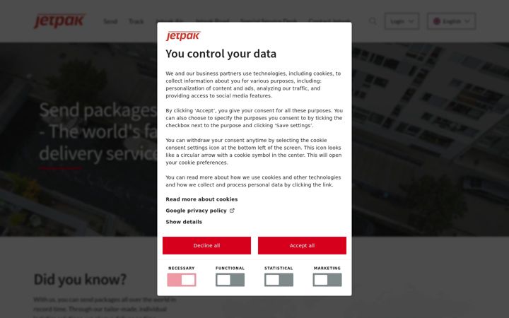 Screenshot of jetpak.com