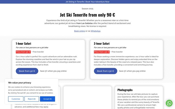 Screenshot of jetskiingtenerife.com