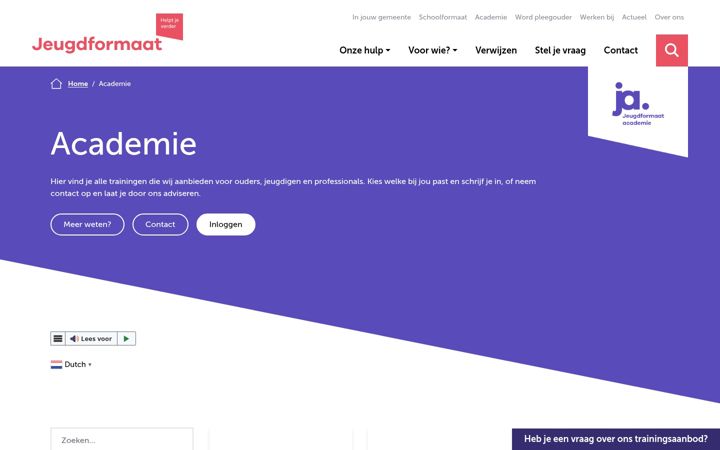 Screenshot of jeugdformaatacademie.nl