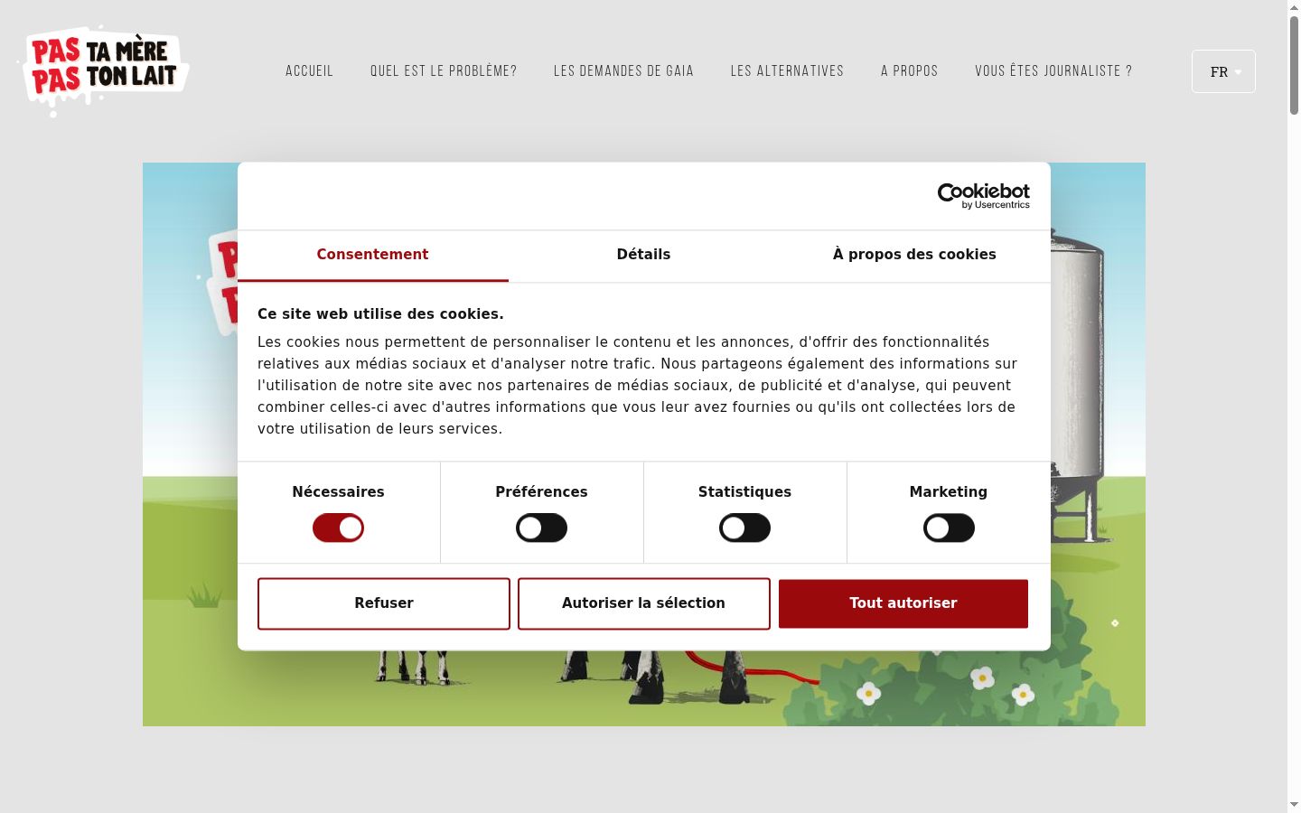 Screenshot del banner di consenso mostrato prima di qualsiasi interazione